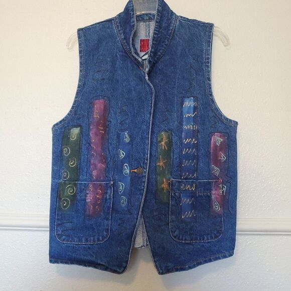 Vintage Sunbelt Hand Painted Southwestern Denim Vest Size Small One Button - Picture 8 of 12